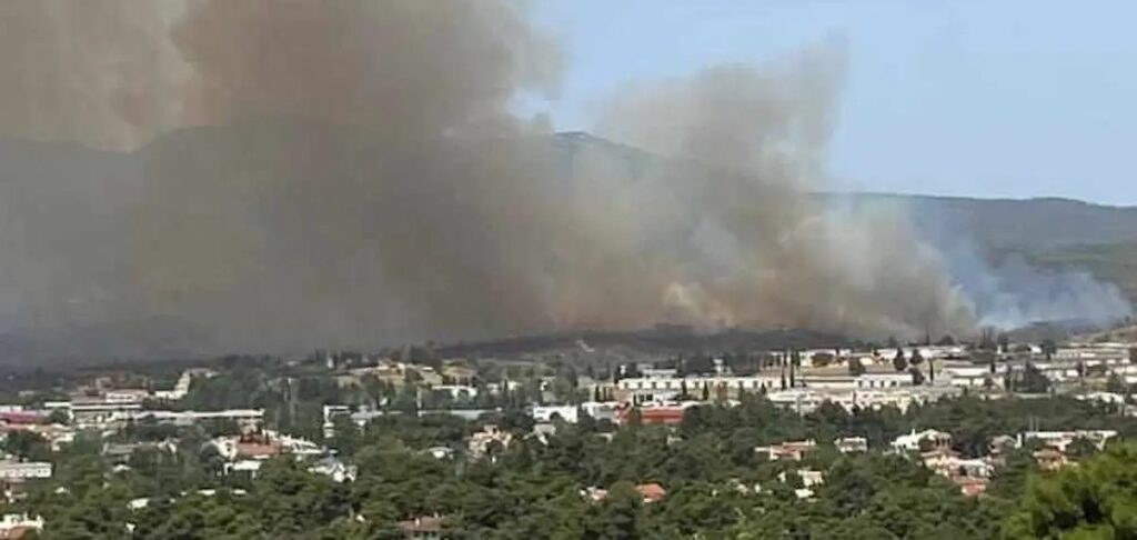 Φωτιά στις Αφίδνες, κοντά σε κατοικημένη περιοχή – Σηκώθηκαν και εναέρια μέσα